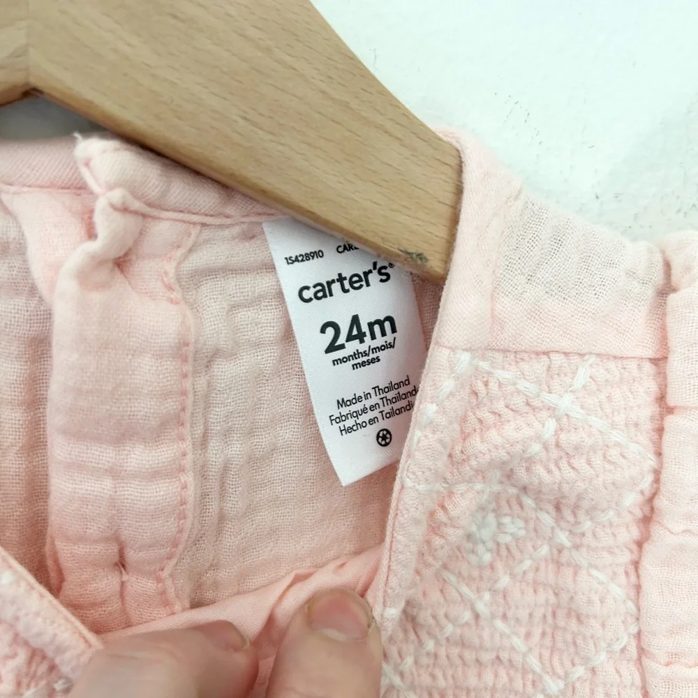 Carter's 24 Months Light Pink Cotton Gauze Flutter Sleeve Romper